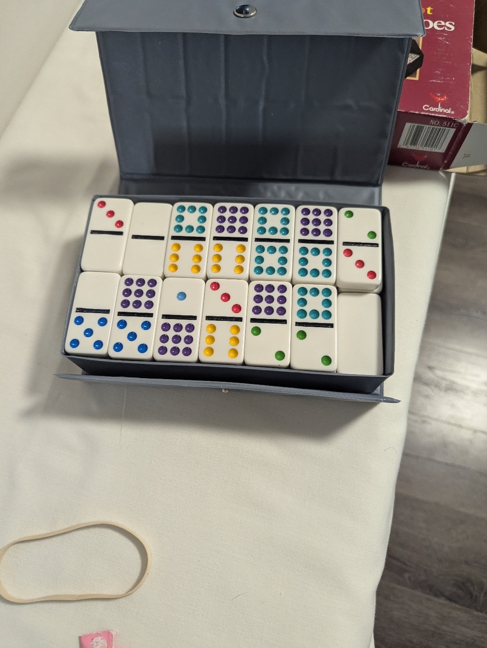 Cardinal. Colored Dot Domino Set in White - Double- Nine.  Home Games. Vintage.
